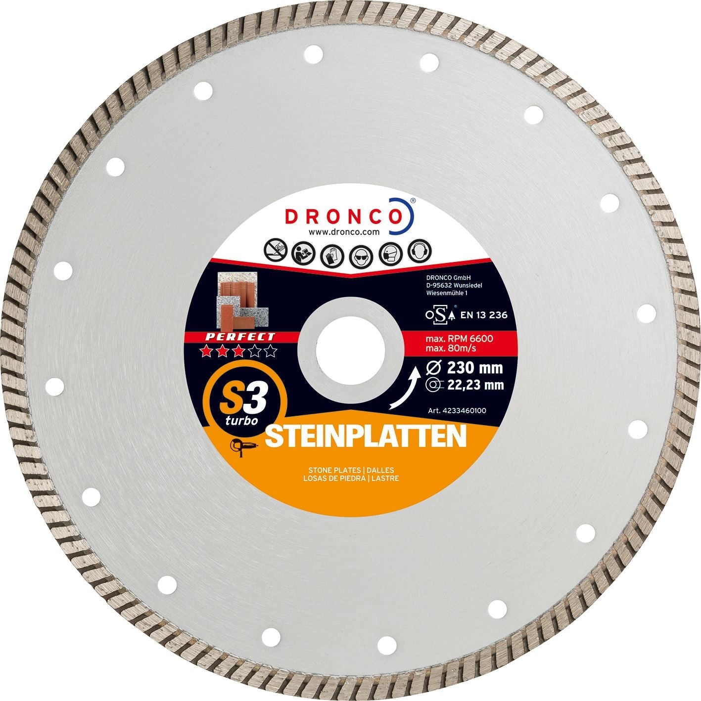 Dronco S3TURBO - 115 - Disco de diamante Perfect S3 Turbo Placas de piedra (Antes TURBOF) Ø 115 mm - Ferrotecnia