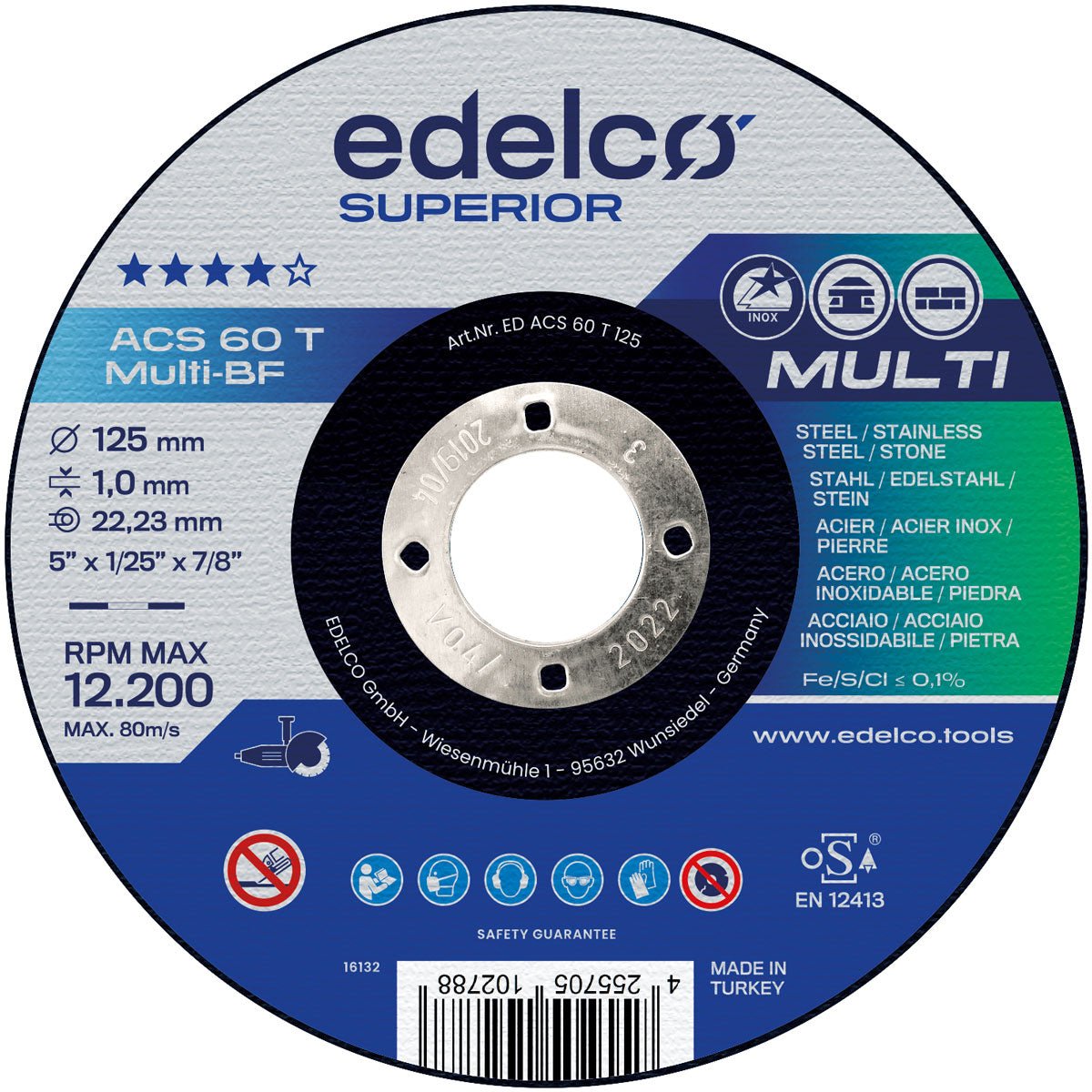 Edelco Disco de corte metal para máquina portátil ACS 60 T / ACS 46 T MULTI Superior (Lote de 25 uds) - Ferrotecnia