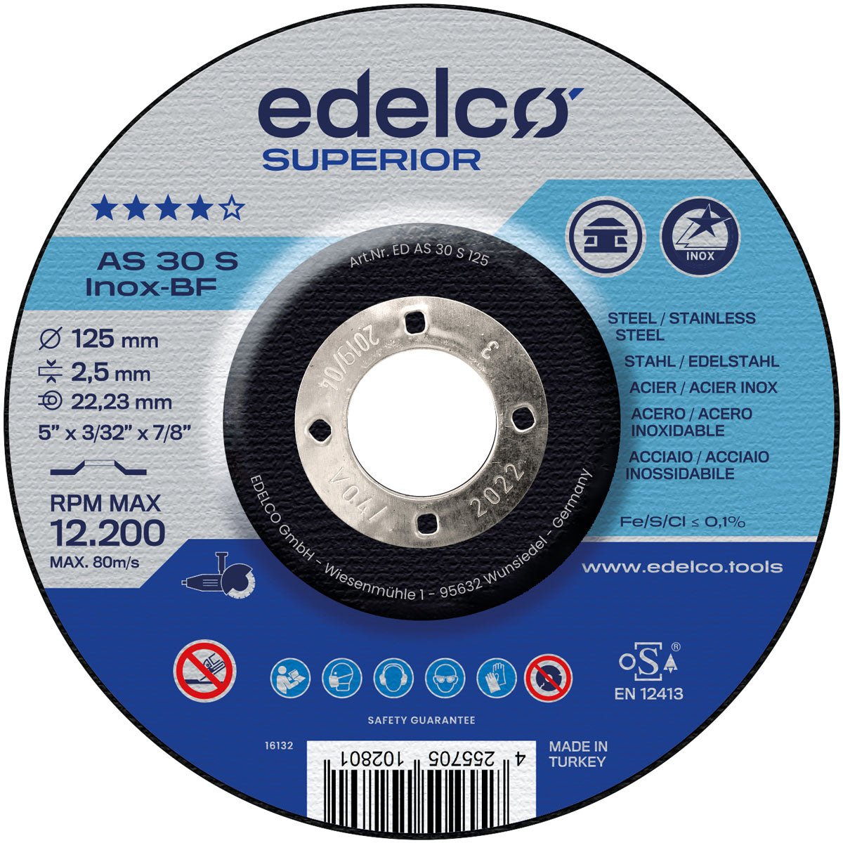 Edelco Disco de corte metal para máquina portátil AS 30 S INOX Superior (Lote de 25 uds) - Ferrotecnia