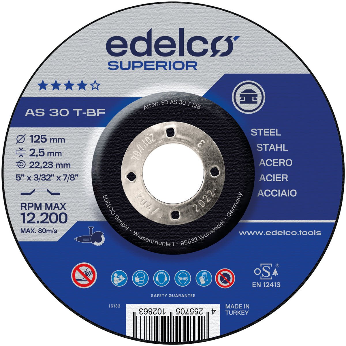 Edelco Disco de corte metal para máquina portátil AS 30 T Superior (Lote de 25 uds) - Ferrotecnia