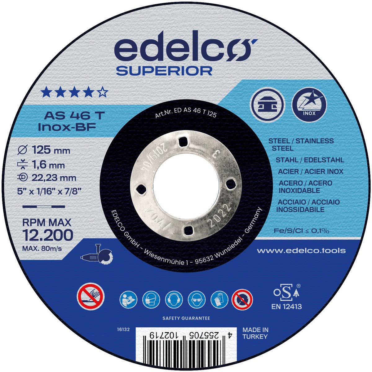 Edelco Disco de corte metal para máquina portátil AS 46 T INOX Superior (Lote de 25 uds) - Ferrotecnia