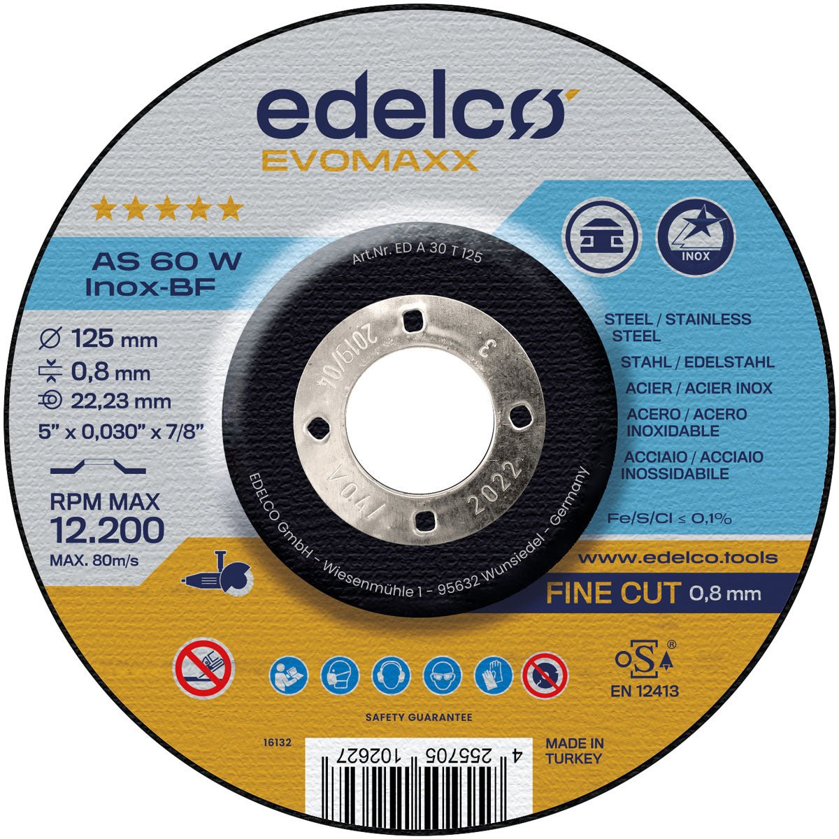Edelco Disco de corte metal para máquina portátil AS 60 W INOX EvoMaxx (Lote de 25 uds) - Ferrotecnia