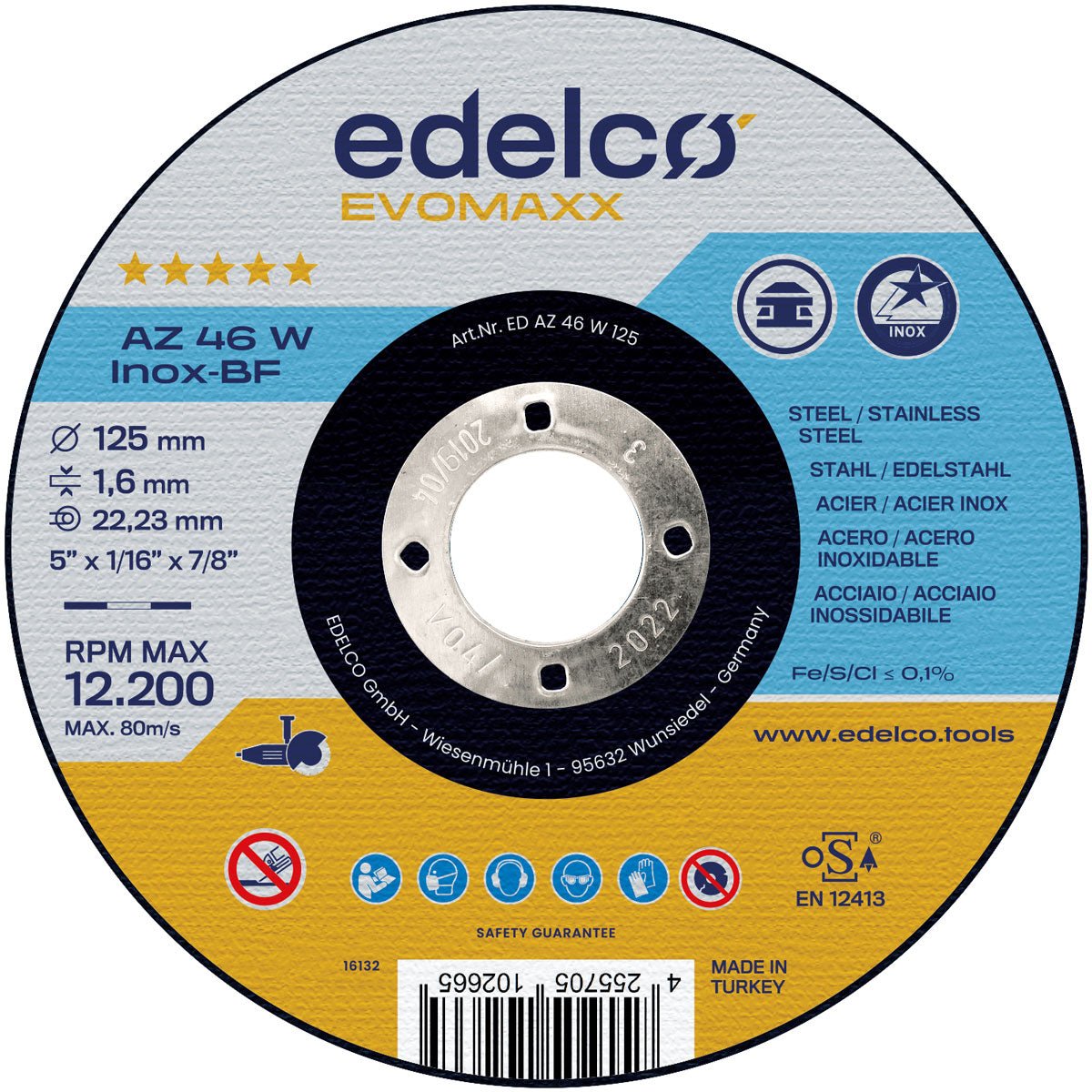 Edelco Disco de corte metal para máquina portátil AZ 46 W INOX EvoMaxx (Lote de 25 uds) - Ferrotecnia