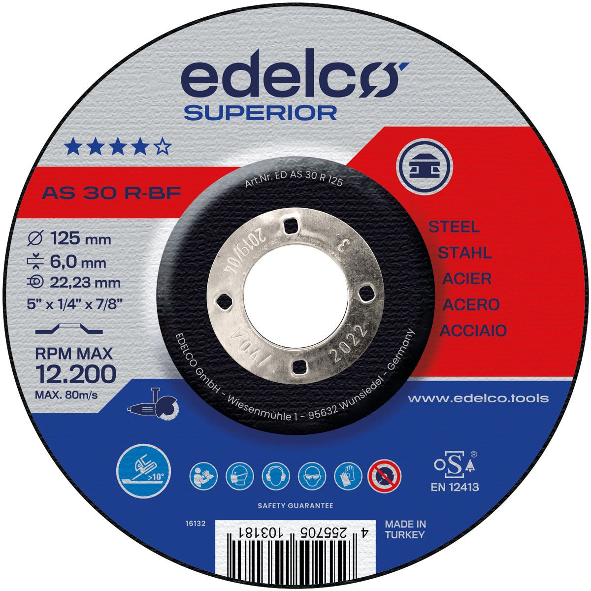 Edelco Disco de desbaste para máquina portátil AS 30 R Superior (Lote de 10 uds) - Ferrotecnia