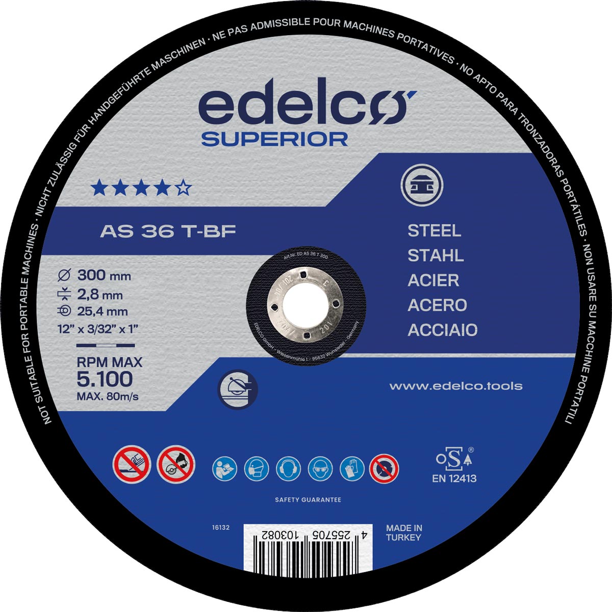 Edelco Discos de corte metal para tronzadora estacionarias (Chop Saws) AS 36 T Superior (Lote de 25 uds) - Ferrotecnia