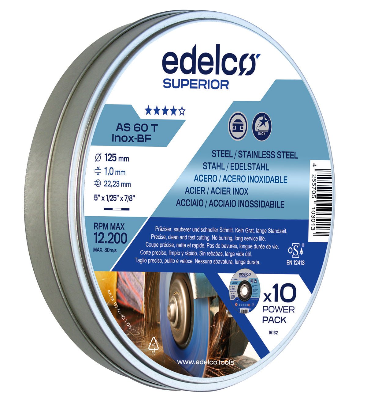 Edelco Lata Power - Pack con 10 discos de corte metal AS 60 T INOX Superior - Ferrotecnia