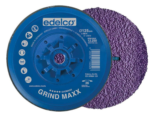 Edelco Plato de desbaste con abrasivo de alto rendimiento para amoladoras angulares con rosca M14 Grind Maxx - Ferrotecnia
