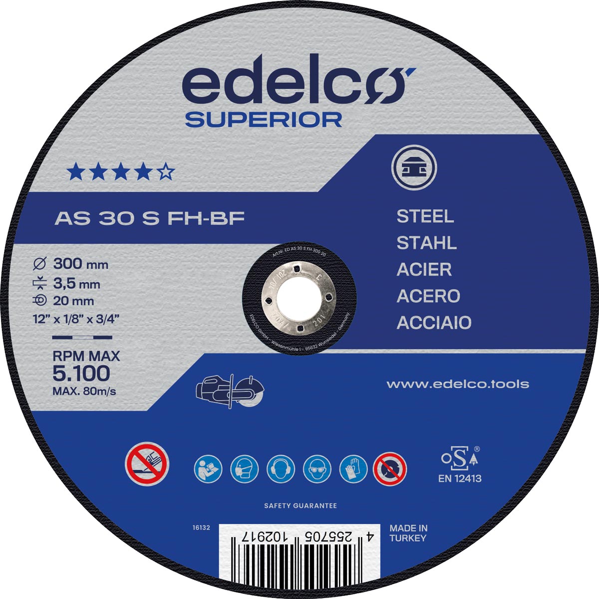 Edelco Disco de corte metal para máquina portátil AS 30 S-FH Superior (Lote de 25 uds)