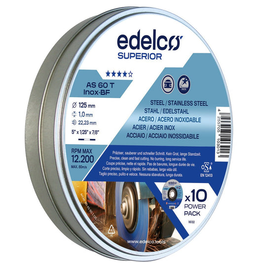 Edelco Power-Pack can with 10 AS 60 T INOX Superior metal cutting discs