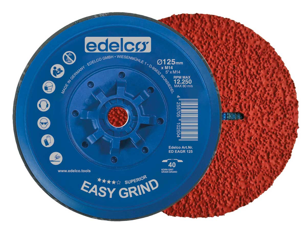 Edelco Plato de desbaste con potente abrasivo para amoladoras angulares con rosca M14 Easygrind