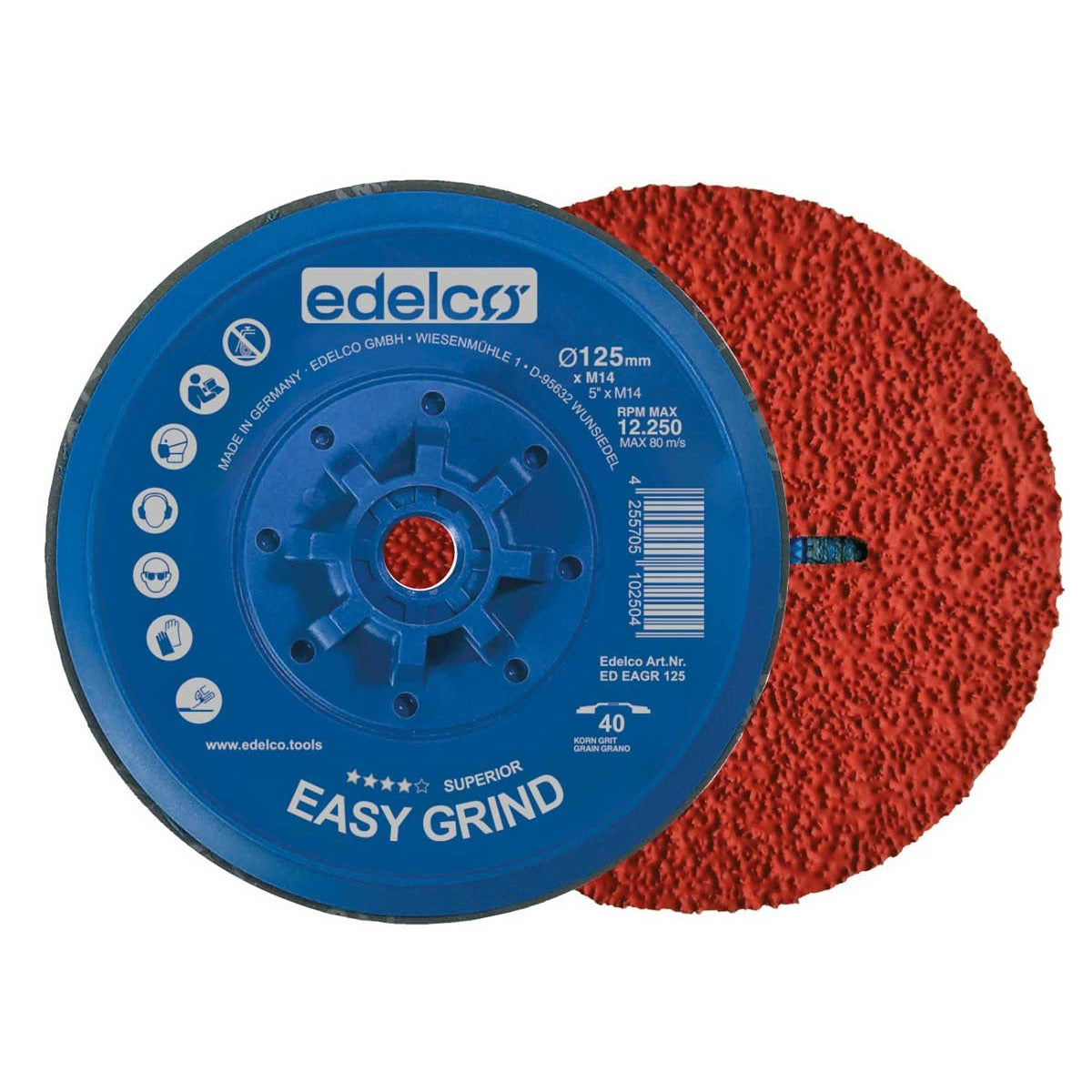 Edelco Plato de desbaste con potente abrasivo para amoladoras angulares con rosca M14 Easygrind