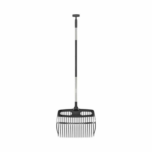 Fiskars Rastrillo Pala, Ergonómico, Combinación de Pala y Rastrillo, Longitud: 150 cm, Anchura: 48 cm, Policarbonato/Aluminio, Negro/Gris, 1077116