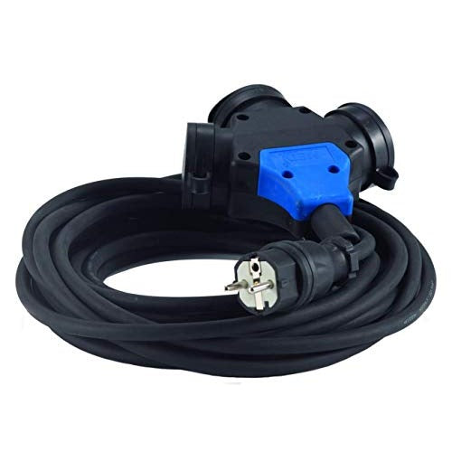Hedi VK10-HK - Hedi extension 10 m. 3G1.5 neoprene rubber cable, black, IP44. With suspended head with 3 sockets