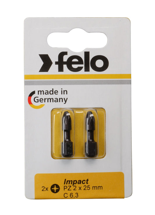 Felo 02102241 - Blister 2 puntas atornillador Podidriz (PZ) IMPACT C6,3x25mm. PZ 2 - Ferrotecnia