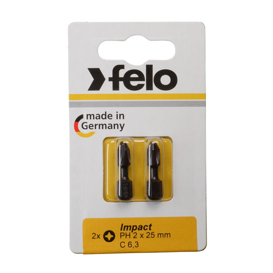 Felo 02202241 - Blister of 2 Phillips (PH) IMPACT C6.3x25mm screwdriver bits. PH 2