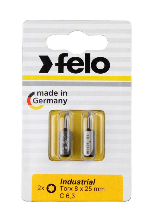 Felo 02608036 - Blister 2 puntas atornillador Torx Industry C6,3x25mm. T 8 - Ferrotecnia