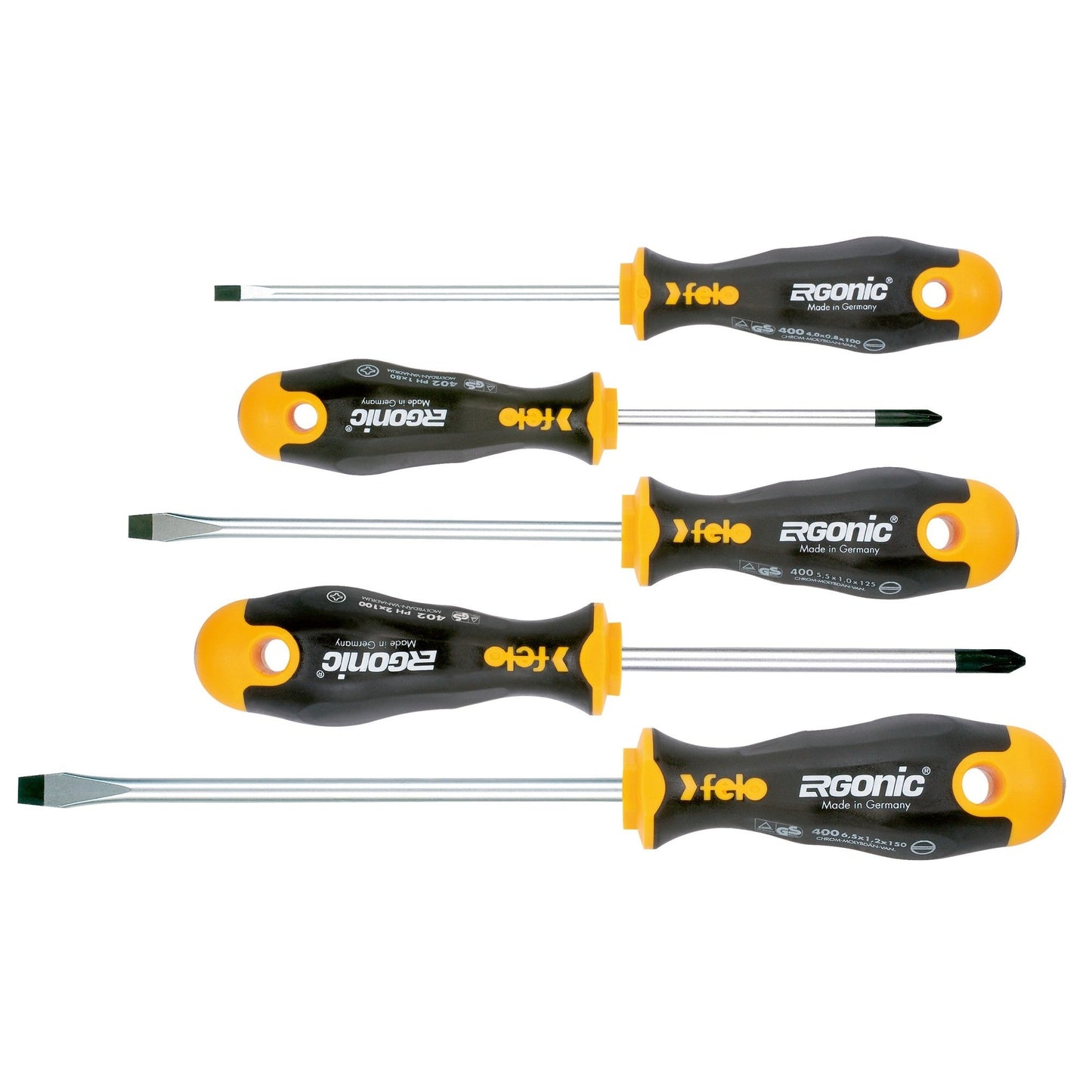 Felo 40095118 - Jeu de tournevis ergonomiques Felo (plats et PH / 5 pièces)