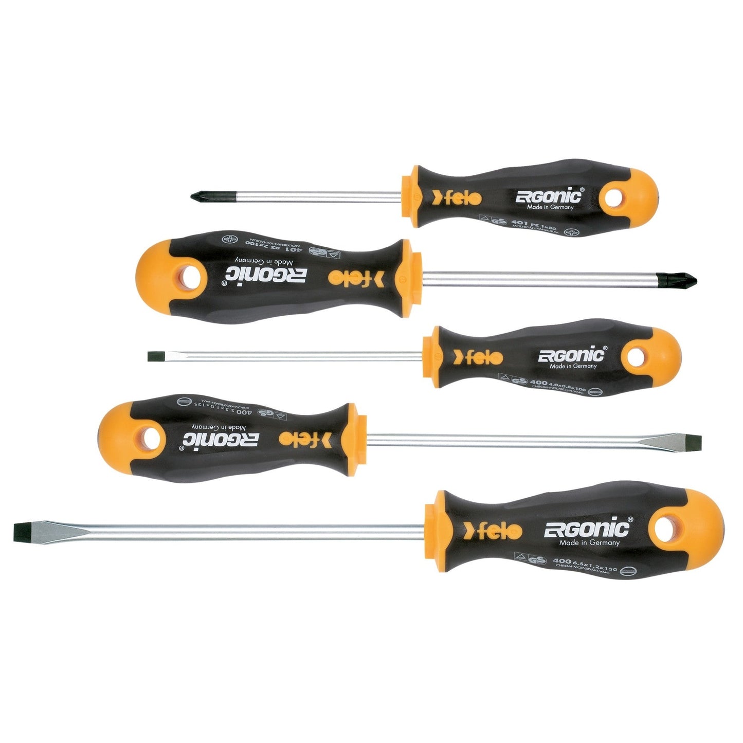 Felo 40095318 - Felo Ergonic screwdriver set (Flat and PZ / 5 pcs.)