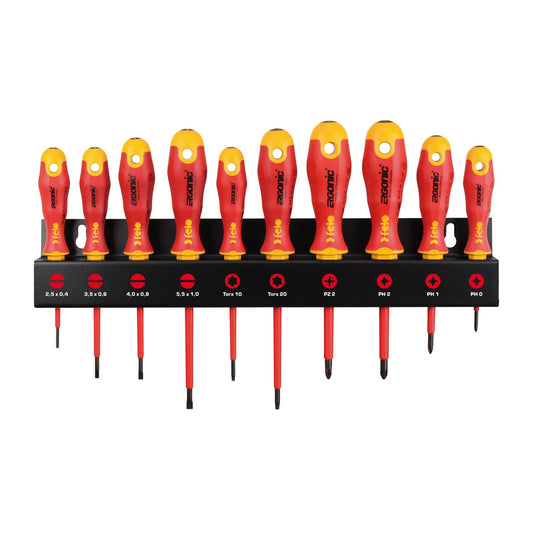 Felo 41491093 - Juego de destornilladores aislados VDE con soporte metálico Felo Ergonic (10 uds.)