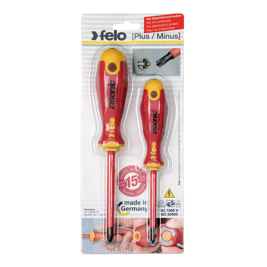 Felo 41792191 - Juego de destornilladores aislados VDE Felo Ergonic (+/-Z1 y +/-Z2 / 2 uds.)