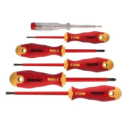 Felo 41396398 - Juego de destornilladores aislados VDE Felo Ergonic (Planos, PH y buscapolos / 6 uds.)
