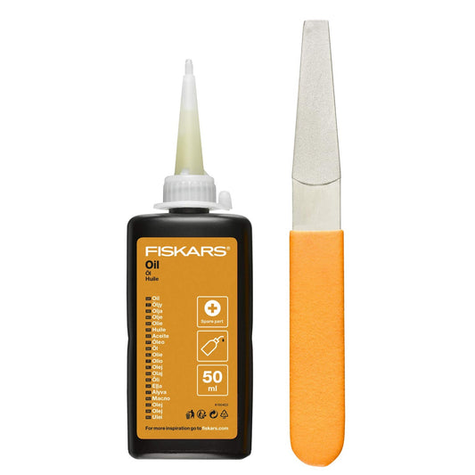 Fiskars 1001640 - Kit de mantenimiento para herramientas de corte de jardín con lima y aceite