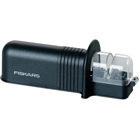 Fiskars Afilador de cuchillos Roll-Sharp con piedra de cerámica, Essential, Plástico, Negro, 1065598