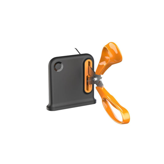 Fiskars Afilador de Tijeras, Idóneo Para Tijeras de Cocina Para Diestros, Diseño Ergonómico, Mínimo 55% de Material Reciclado, Carcasa de ABS Reciclado al 80%, Negro/Naranja, 1081190