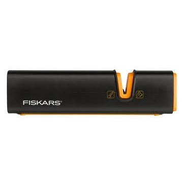 Fiskars Afilador para hachas y cuchillos, Piedra de afilar de cerámica/Carcasa de plástico reforzado con fibra de vidrio, Negro/Naranja, Xsharp, 1000601
