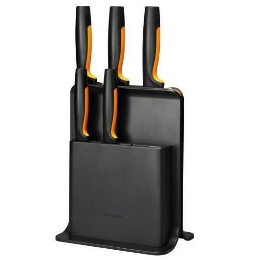 Fiskars Bloque con 5 cuchillos, Functional Form, Incluye Cuchillo para verduras, Cuchillo de tomate, Cuchillo de chef Santoku, Cuchillo de cocina y Cuchillo de pan, Plástico, Negro, 1057554