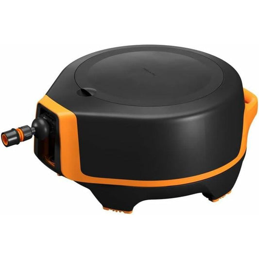 Fiskars Bobinadora Waterwheel XL, Set de riego todo incluido, Alcance 25 m, Retracción automática, Manguera de jardín (Ø 13 mm) y Conector de grifo universales, Negro/Naranja, X-Series, 1067549
