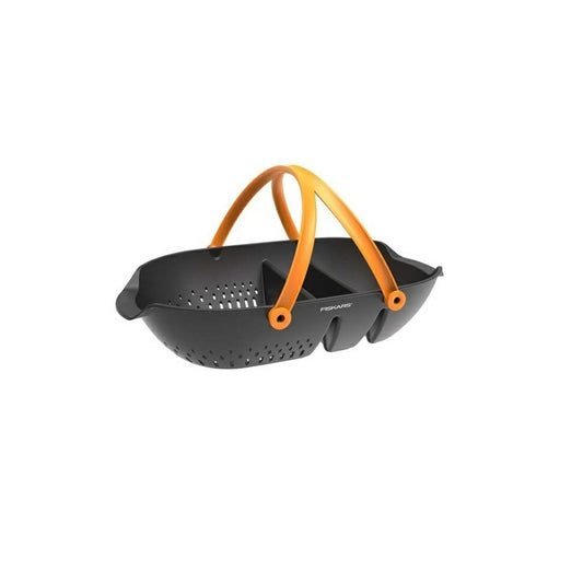 FISKARS Cesta de cosecha, Para recoger, transportar y limpiar las herramientas de cosecha y recolección, Plástico, Negro/Naranja, Plus, 1062831