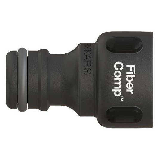 Fiskars Conector de grifo, Para grifos de agua, Ø 26,5 mm (G 3/4"), FiberComp, Tamaño universal, 10 g, Negro/Naranja, 1027054