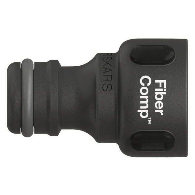 Fiskars Conector de grifo, Para grifos de agua, Ø 26,5 mm (G 3/4"), FiberComp, Tamaño universal, 10 g, Negro/Naranja, 1027054 - Ferrotecnia