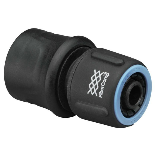 Fiskars Conector de manguera, Tamaño universal, Ø 13-15 mm (1/2 - 5/8"), FiberComp, 30 g, Negro/Azul, FLOW, 1054786