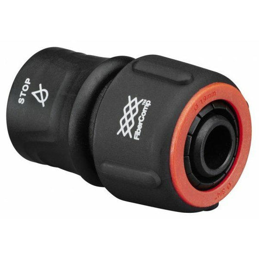 Fiskars Conector de manguera, Tamaño universal, Ø 19 mm (3/4"), FiberComp, 40 g, Negro/Rojo, STOP, 1054790