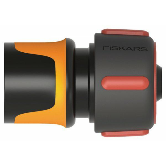 Fiskars Conexión para mangueras, Puntos de contacto SoftGrip, Tamaño universal, Ø 1,9 cm (3/4''), 40 g, Negro/naranja/rojo, 1027074