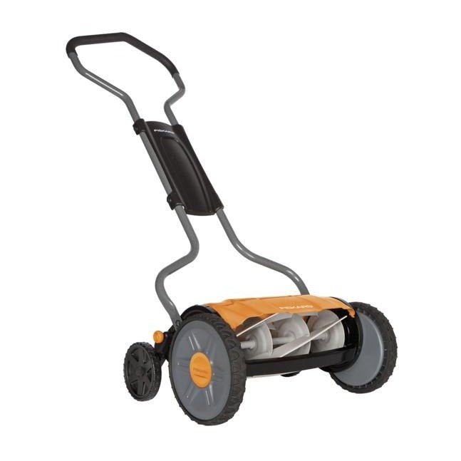 Fiskars Cortacésped manual, Cortacésped cilíndrico con sistema de corte sin fricción de las cuchillas, Largo de corte: 43 cm, StaySharp Plus, Negro/Naranja/Plateado, 1015649 - Ferrotecnia