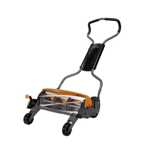 Fiskars Cortacésped StaySharp Max, Cortacésped con sistema de corte sin contacto, Ancho de corte: 46 cm, Negro/Naranja/Plata, 1000591