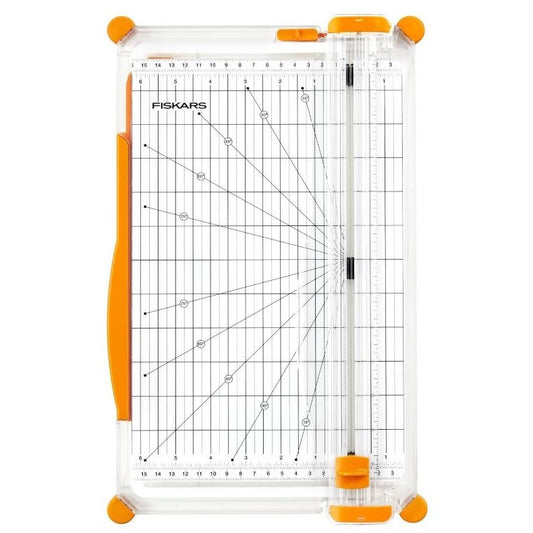 Fiskars Cortadora de Papel Portátil, SureCut, Formato Vertical A5, Formato Horizontal A4, Con Guía de Corte, Blanco/Naranja, 1077798