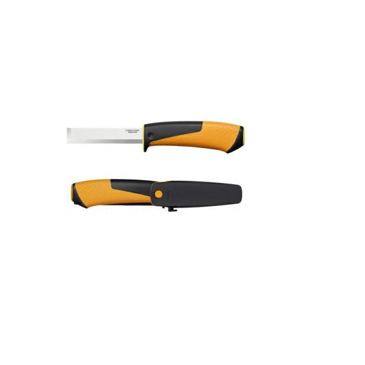 Fiskars Cuchillo de carpintero, Incluye funda con afilador, 22,4 cm, Negro/Naranja/Amarillo, 1023621