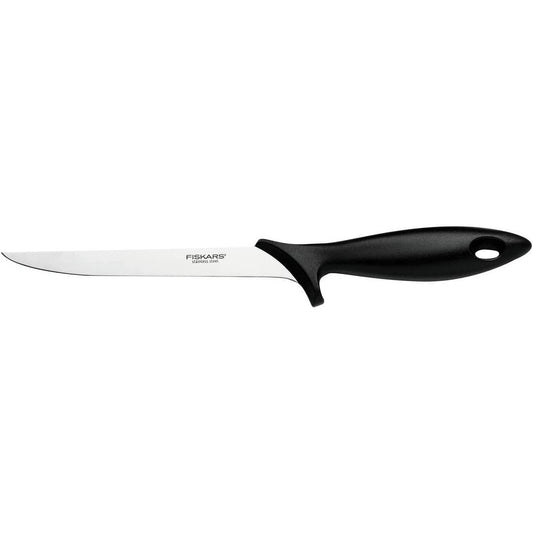 Fiskars Cuchillo para filetear con hoja flexible, Essential, Longitud total: 30 cm, Acero inoxidable/Plástico PP, Negro, 1065567