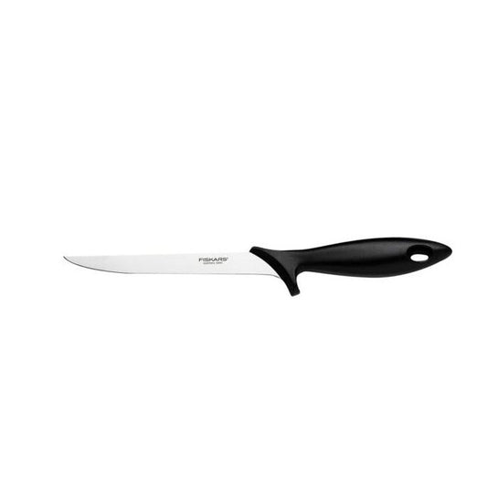 Fiskars Cuchillo para filetear con hoja flexible, Longitud total: 30 cm, Acero inoxidable / Plástico PP, Negro, Essential, 1023777
