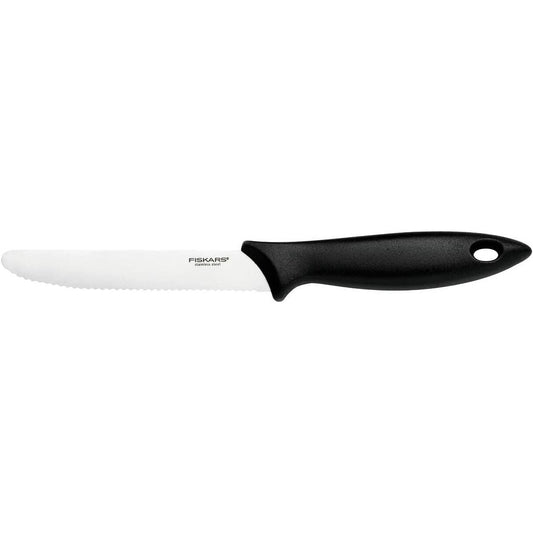 Fiskars Cuchillo para tomates, Essential, Longitud total: 23 cm, Acero inoxidable/Plástico PP, Negro, 1065569