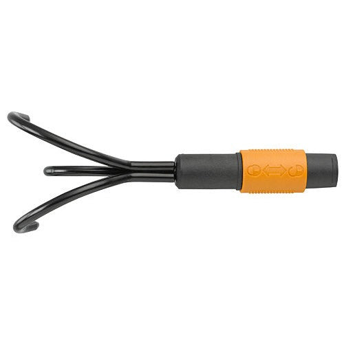 Fiskars Cultivador con 3 dientes, Cabezal de herramienta QuikFit, Longitud: 33 cm, Largo: 9 cm, Dientes de acero al carbono, Negro/Naranja, QuikFit, 1000685