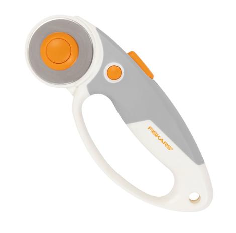 Fiskars Cúter rotatorio de titanio, Cúter giratorio con mango de bucle, Para diestros y zurdos, Diámetro de la hoja: 45 mm, Naranja/Blanco/Gris, 1066047