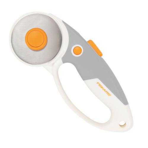Fiskars Cúter rotatorio de titanio, Cúter giratorio con mango de bucle, Para diestros y zurdos, Diámetro de la hoja: 60 mm, Naranja/Blanco/Gris, 1066040