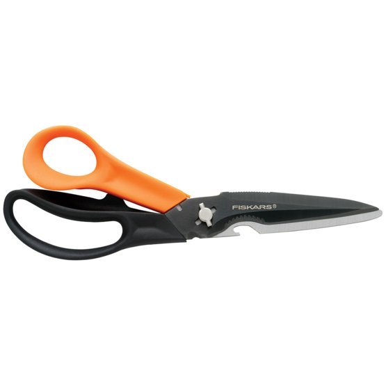 Fiskars Cuts + More Tijeras multifunción, Hoja de Acero Inoxidable/Mangos de plástico, Negro/Naranja, 3.0x30.5x12.0 cm