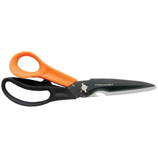 Fiskars Cuts + More Tijeras multifunción, Hoja de Acero Inoxidable/Mangos de plástico, Negro/Naranja, 3.0x30.5x12.0 cm