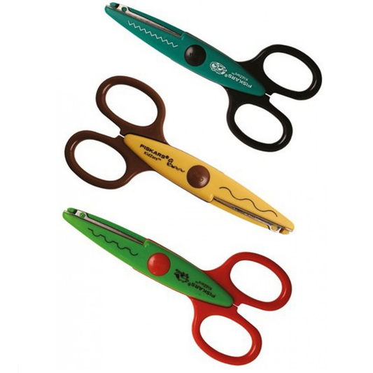 FISKARS FI8231 Tijeras Decorativas para niños Reptiles, 3 unidades, Longitud: 13 cm, para diestros y zurdos, a partir de 4 años, Hoja de acero inoxidable/Mangos de plástico, Kidzors, 1003845, 1.8 x 17.5 x 22.4 cm, Verde/Turquesa/Amarillo